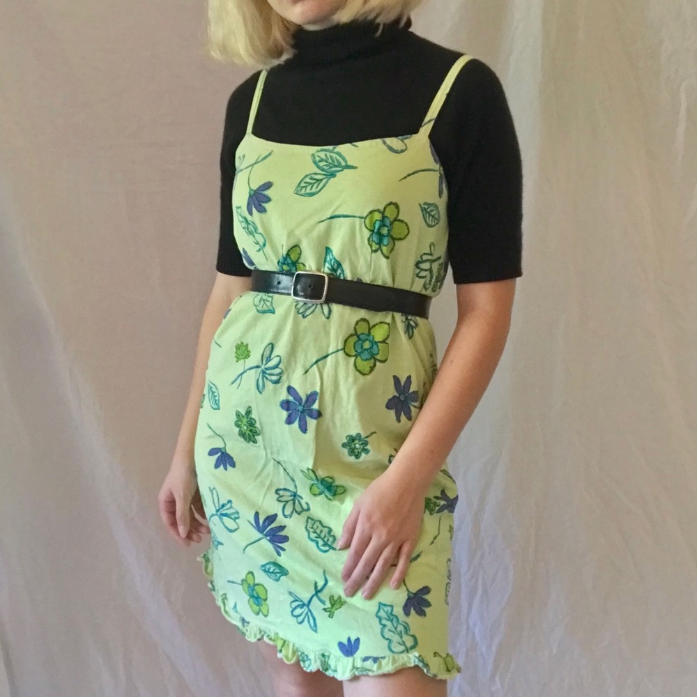 lime green babydoll y2k dress w ruffles